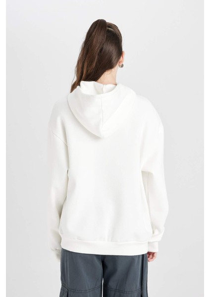 Coool PowerPuff Girls Oversize Geniş Kalıp Kapüşonlu Baskılı Kalın Sweatshirt D4846AX24WN