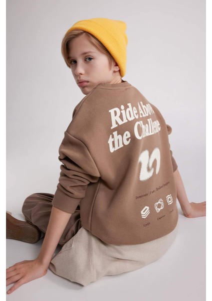 Erkek Çocuk Oversize Geniş Kalıp Bisiklet Yaka Baskılı Sweatshirt D3968A824WN
