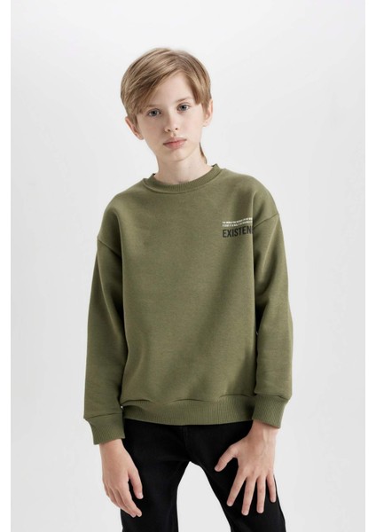 Erkek Çocuk Oversize Geniş Kalıp Bisiklet Yaka Sırt Baskılı Sweatshirt D3964A824WN