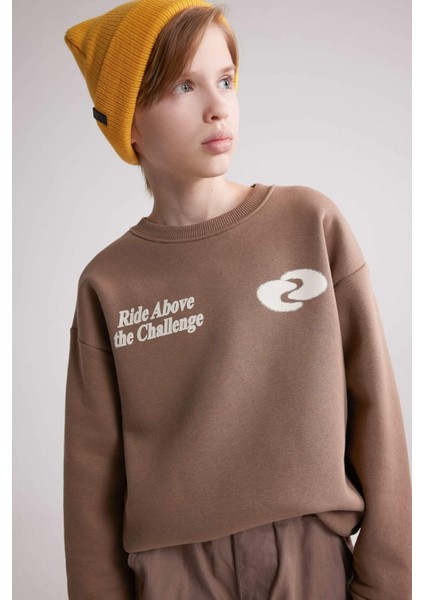 Erkek Çocuk Oversize Geniş Kalıp Bisiklet Yaka Baskılı Sweatshirt D3968A824WN