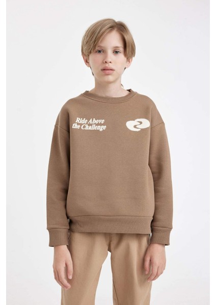 Erkek Çocuk Oversize Geniş Kalıp Bisiklet Yaka Baskılı Sweatshirt D3968A824WN