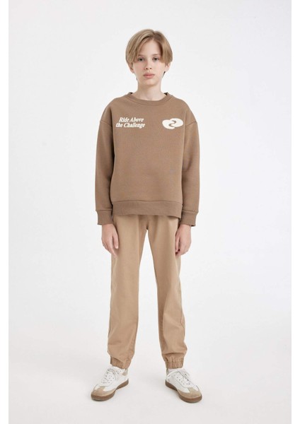 Erkek Çocuk Oversize Geniş Kalıp Bisiklet Yaka Baskılı Sweatshirt D3968A824WN