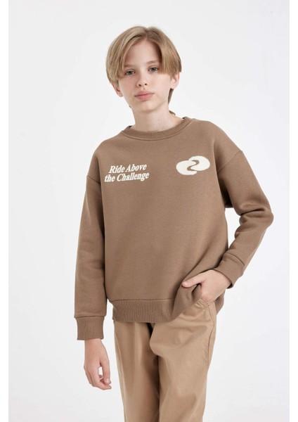 Erkek Çocuk Oversize Geniş Kalıp Bisiklet Yaka Baskılı Sweatshirt D3968A824WN