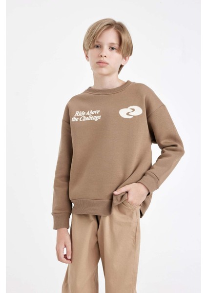 Erkek Çocuk Oversize Geniş Kalıp Bisiklet Yaka Baskılı Sweatshirt D3968A824WN