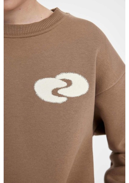 Erkek Çocuk Oversize Geniş Kalıp Bisiklet Yaka Baskılı Sweatshirt D3968A824WN