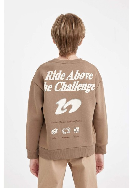 Erkek Çocuk Oversize Geniş Kalıp Bisiklet Yaka Baskılı Sweatshirt D3968A824WN