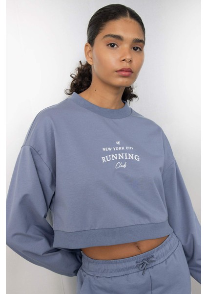 Oversize Geniş Kalıp Bisiklet Yaka Baskılı Sporcu Sweatshirt C9405AX24AU