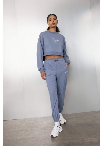 Oversize Geniş Kalıp Bisiklet Yaka Baskılı Sporcu Sweatshirt C9405AX24AU