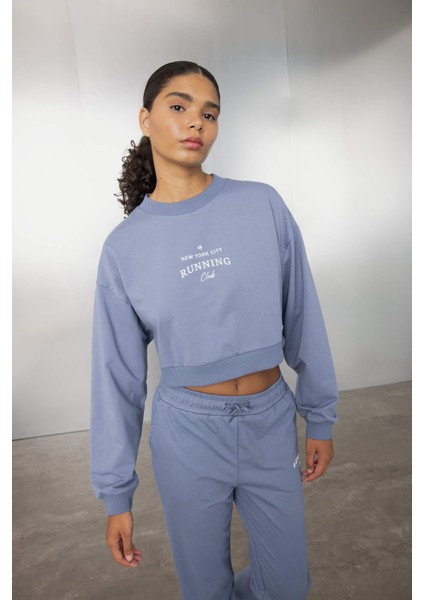 Oversize Geniş Kalıp Bisiklet Yaka Baskılı Sporcu Sweatshirt C9405AX24AU