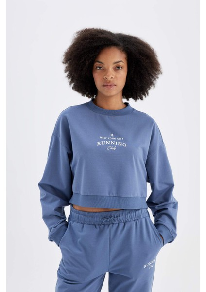 Oversize Geniş Kalıp Bisiklet Yaka Baskılı Sporcu Sweatshirt C9405AX24AU