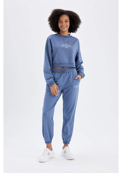 Oversize Geniş Kalıp Bisiklet Yaka Baskılı Sporcu Sweatshirt C9405AX24AU