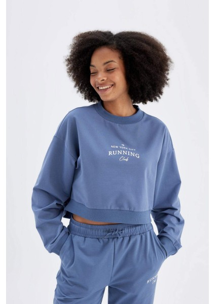 Oversize Geniş Kalıp Bisiklet Yaka Baskılı Sporcu Sweatshirt C9405AX24AU