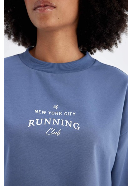 Oversize Geniş Kalıp Bisiklet Yaka Baskılı Sporcu Sweatshirt C9405AX24AU