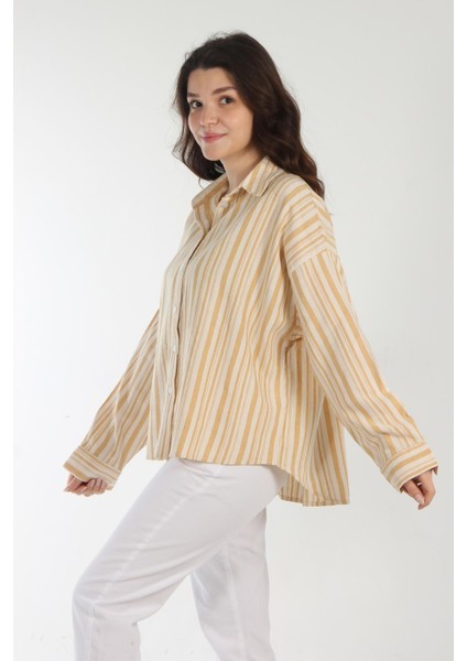 5593 Kalın İnce Çizgili Arkası Uzun Gömlek