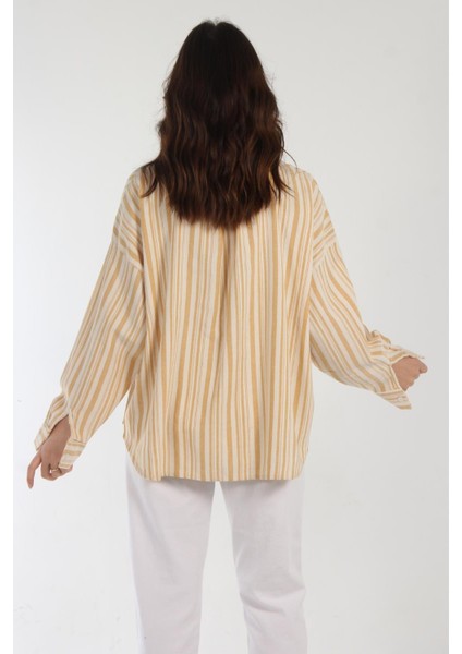 5593 Kalın İnce Çizgili Arkası Uzun Gömlek