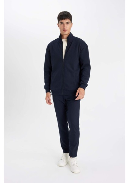 Comfort Regular Fit Rahat Kesim Dik Yaka Cepli Basic Düz Fermuarlı Sweatshirt D4971AX24AU