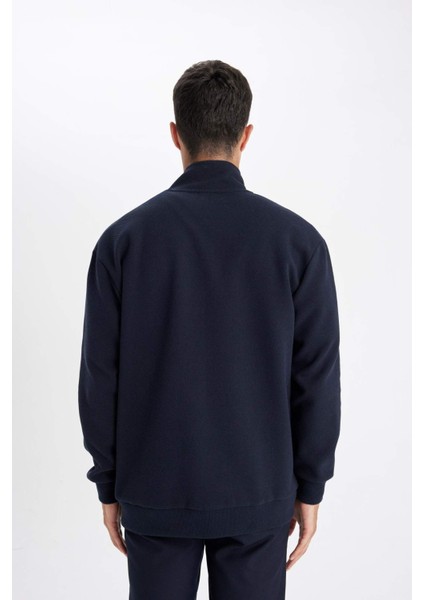 Comfort Regular Fit Rahat Kesim Dik Yaka Cepli Basic Düz Fermuarlı Sweatshirt D4971AX24AU