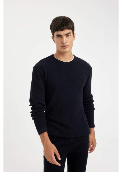 Relax Fit Bisiklet Yaka Yaka İçi Penye Detaylı Pamuklu Triko Kazak D3290AX24AU