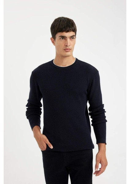 Relax Fit Bisiklet Yaka Yaka İçi Penye Detaylı Pamuklu Triko Kazak D3290AX24AU