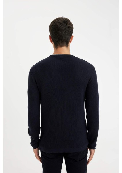 Relax Fit Bisiklet Yaka Yaka İçi Penye Detaylı Pamuklu Triko Kazak D3290AX24AU