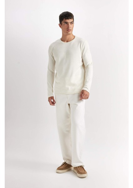 Relax Fit Bisiklet Yaka Basic Düz Triko Kazak D3278AX24WN