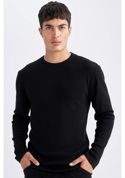 Relax Fit Bisiklet Yaka Yaka İçi Penye Detaylı Pamuklu Triko Kazak D3290AX24AU