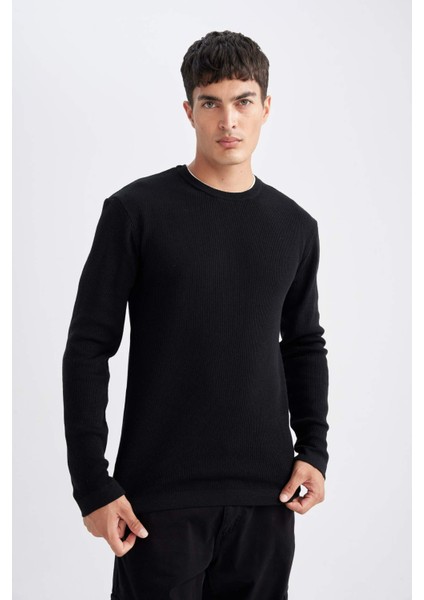 Relax Fit Bisiklet Yaka Yaka İçi Penye Detaylı Pamuklu Triko Kazak D3290AX24AU