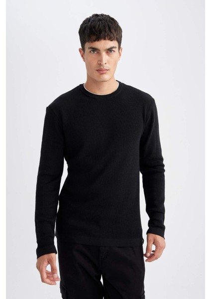 Relax Fit Bisiklet Yaka Yaka İçi Penye Detaylı Pamuklu Triko Kazak D3290AX24AU