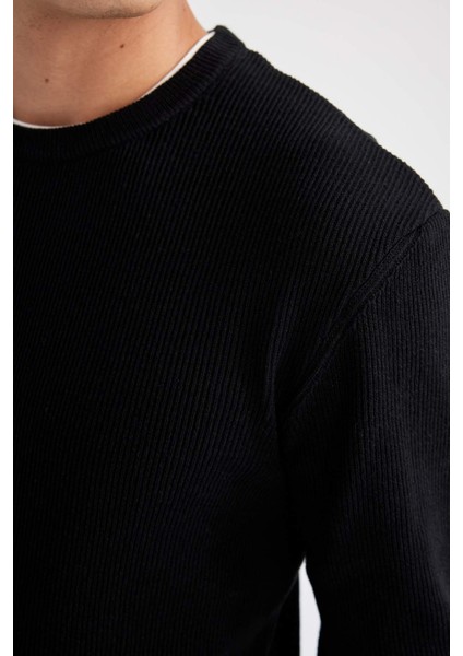 Relax Fit Bisiklet Yaka Yaka İçi Penye Detaylı Pamuklu Triko Kazak D3290AX24AU