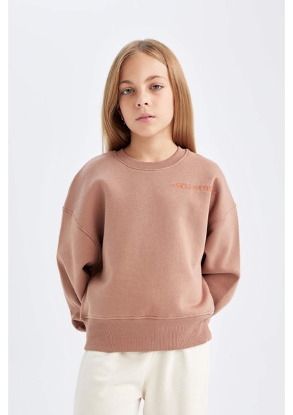 Kız Çocuk Relax Fit Bisiklet Yaka Baskılı Sweatshirt D2886A824WN