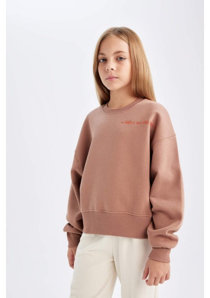 Kız Çocuk Relax Fit Bisiklet Yaka Baskılı Sweatshirt D2886A824WN