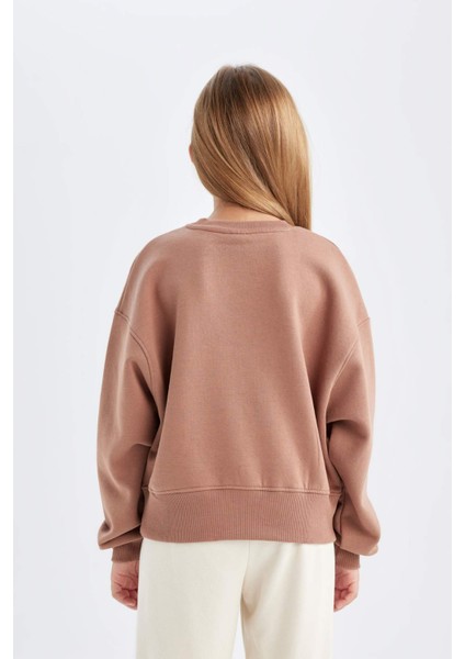 Kız Çocuk Relax Fit Bisiklet Yaka Baskılı Sweatshirt D2886A824WN