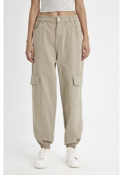 Gabardin Jogger Pantolon Normal Bel Basic Düz Kargo Cepli B0454AX24AU