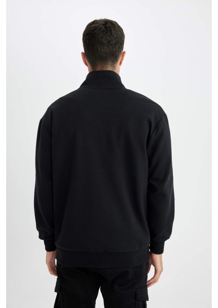 Comfort Regular Fit Rahat Kesim Dik Yaka Cepli Basic Düz Fermuarlı Sweatshirt D4971AX24AU