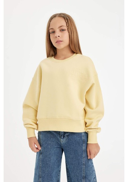Kız Çocuk Relax Fit Bisiklet Yaka Baskılı Sweatshirt D2886A824WN