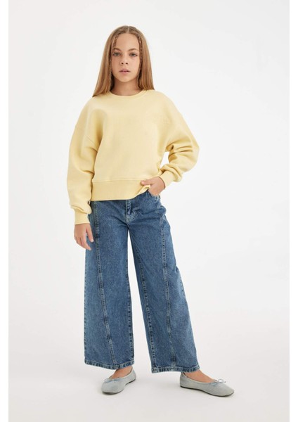 Kız Çocuk Relax Fit Bisiklet Yaka Baskılı Sweatshirt D2886A824WN