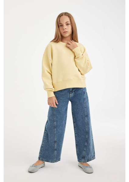Kız Çocuk Relax Fit Bisiklet Yaka Baskılı Sweatshirt D2886A824WN