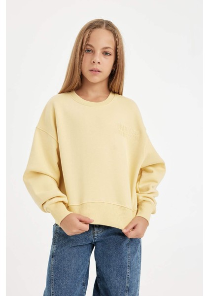 Kız Çocuk Relax Fit Bisiklet Yaka Baskılı Sweatshirt D2886A824WN