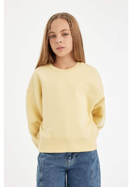 Kız Çocuk Relax Fit Bisiklet Yaka Baskılı Sweatshirt D2886A824WN
