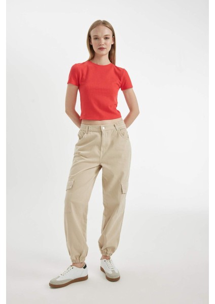 Jogger Pantolon Gabardin Kumaş Normal Bel Basic Düz Kargo Cepli B0454AX24AU