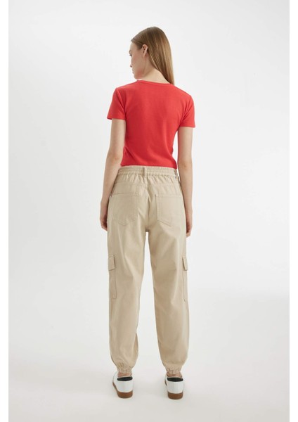 Jogger Pantolon Gabardin Kumaş Normal Bel Basic Düz Kargo Cepli B0454AX24AU
