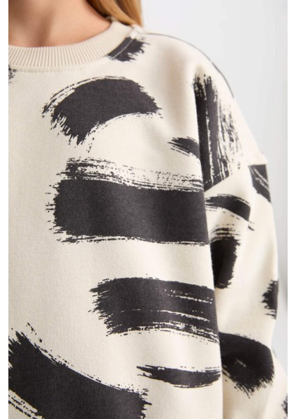 Kız Çocuk Desenli Bisiklet Yaka Sweatshirt D3018A824WN