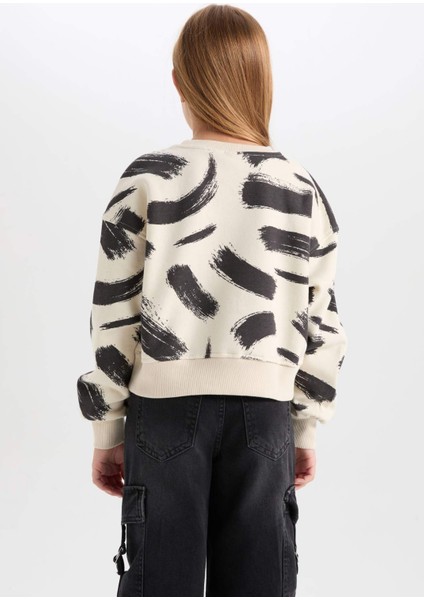 Kız Çocuk Desenli Bisiklet Yaka Sweatshirt D3018A824WN