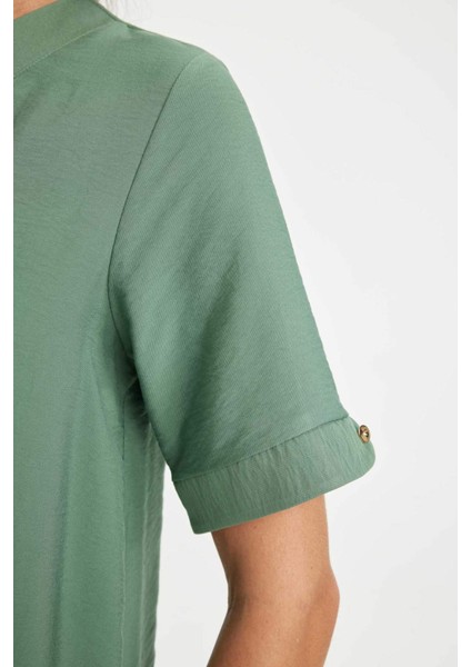 Regular Fit V Yaka Kısa Kollu Midi Elbise D4574AX24HS