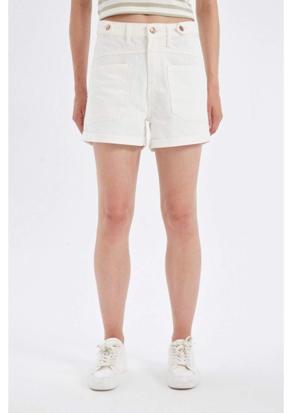 Mom Fit Yüksek Bel Katlamalı Paça Jean Şort D4585AX24HS