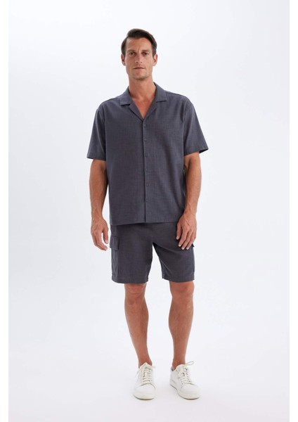 Relax Fit Pamuklu Kargo Cepli Basic Düz Bermuda Şort C7672AX24SM