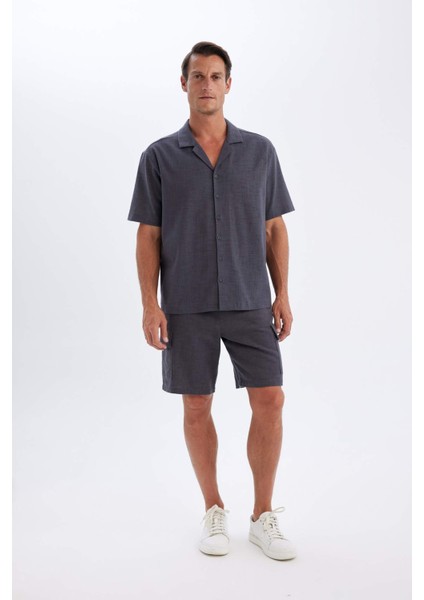 Relax Fit Pamuklu Kargo Cepli Basic Düz Bermuda Şort C7672AX24SM