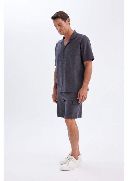 Relax Fit Pamuklu Kargo Cepli Basic Düz Bermuda Şort C7672AX24SM