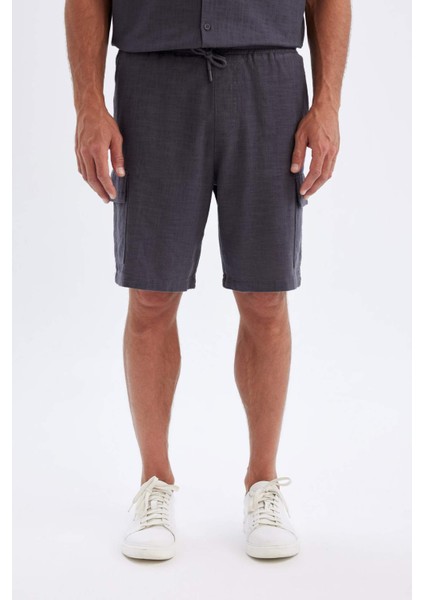 Relax Fit Pamuklu Kargo Cepli Basic Düz Bermuda Şort C7672AX24SM