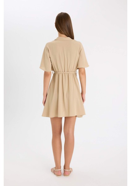 Gömlek Yaka Kısa Kollu Kemerli Mini Elbise D4095AX24HS